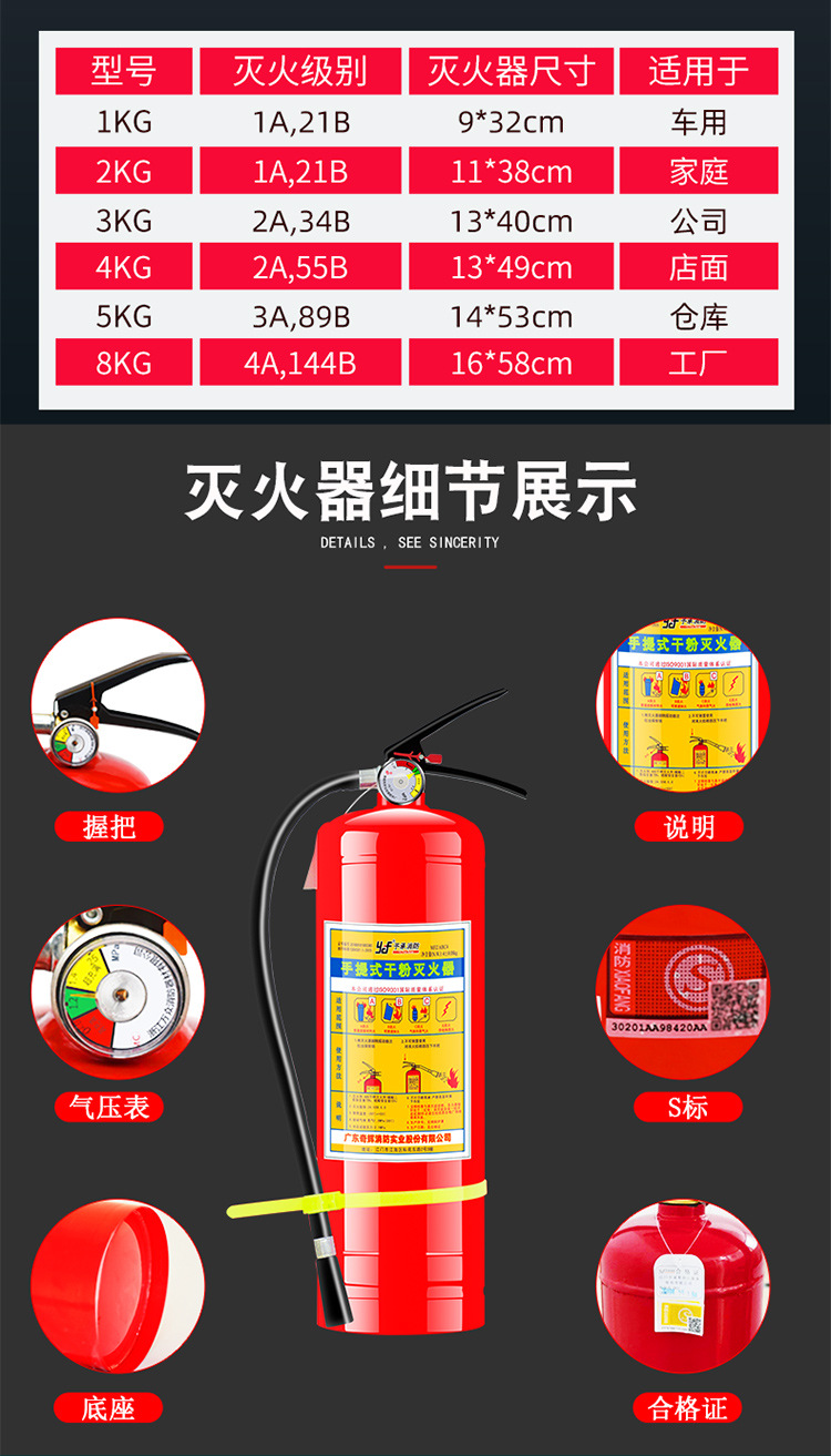 4kg Dry Powder Fire Extinguisher Portable 4kg Fire Extinguisher Car Household Shop Labor Workshop Warehouse Fire Equipment
