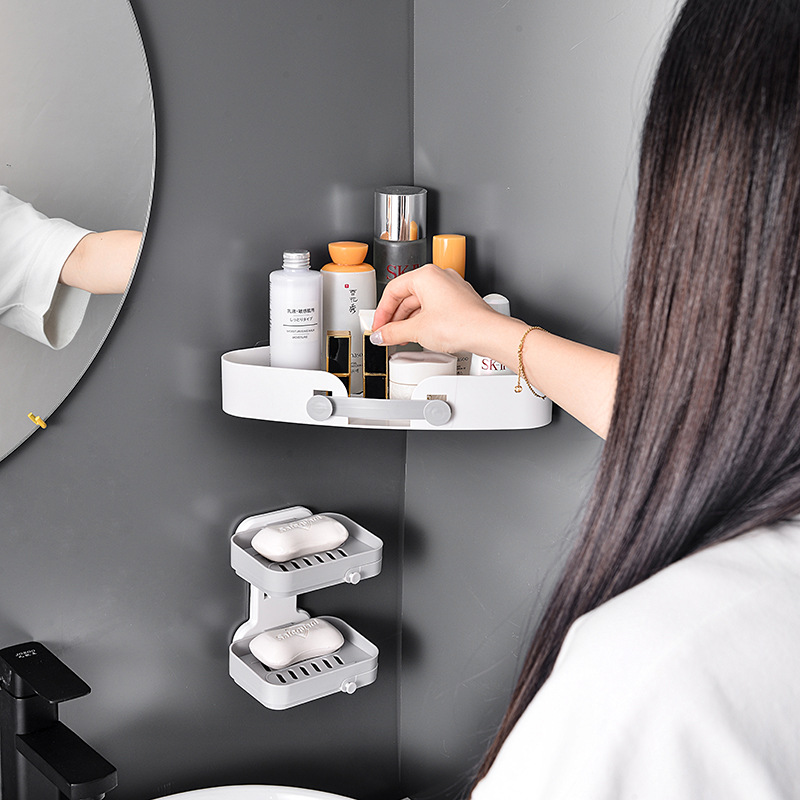 Wall-Mounted Hair Dryer Rack Plastic Soap Dish Plastic Wash-Basin Triangle Shelf Bathroom Sanitary Three-Piece Set 134