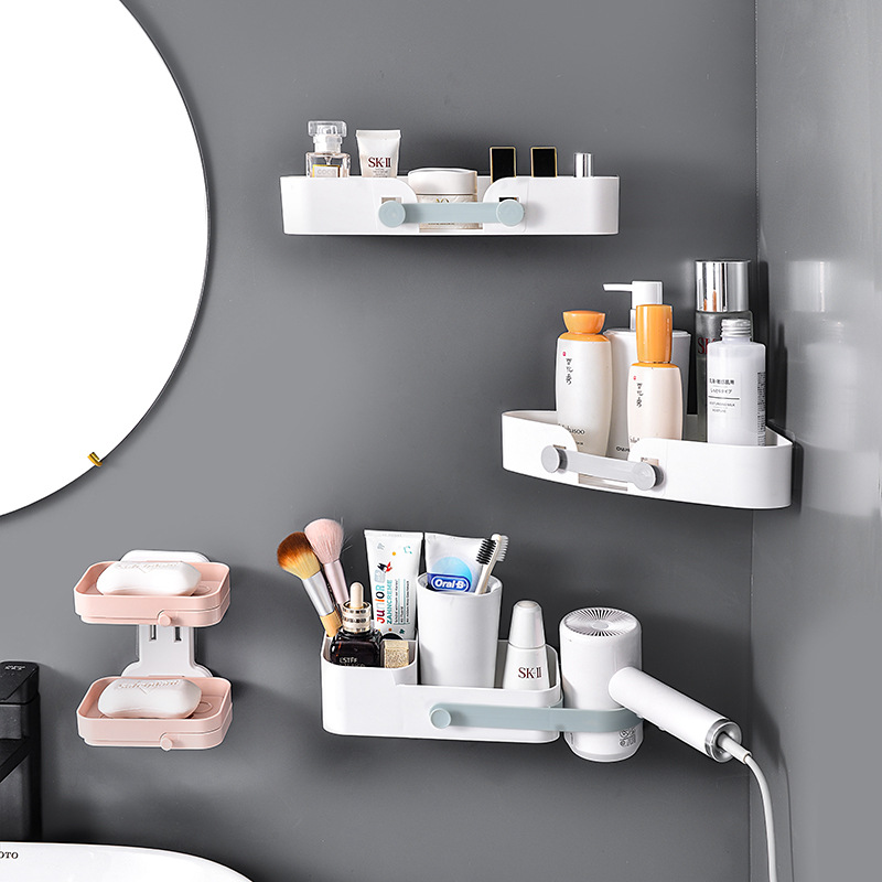 Wall-Mounted Hair Dryer Rack Plastic Soap Dish Plastic Wash-Basin Triangle Shelf Bathroom Sanitary Three-Piece Set 134