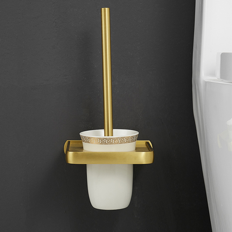 Bathroom Brushed Gold Aluminum Shelf European Style Hardware Hanger Set Bathroom Towel Rack Wall Storage Towel Bar