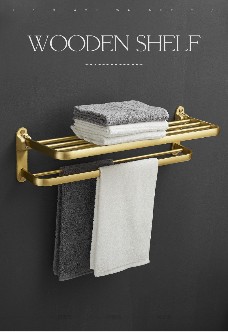 Bathroom Brushed Gold Aluminum Shelf European Style Hardware Hanger Set Bathroom Towel Rack Wall Storage Towel Bar