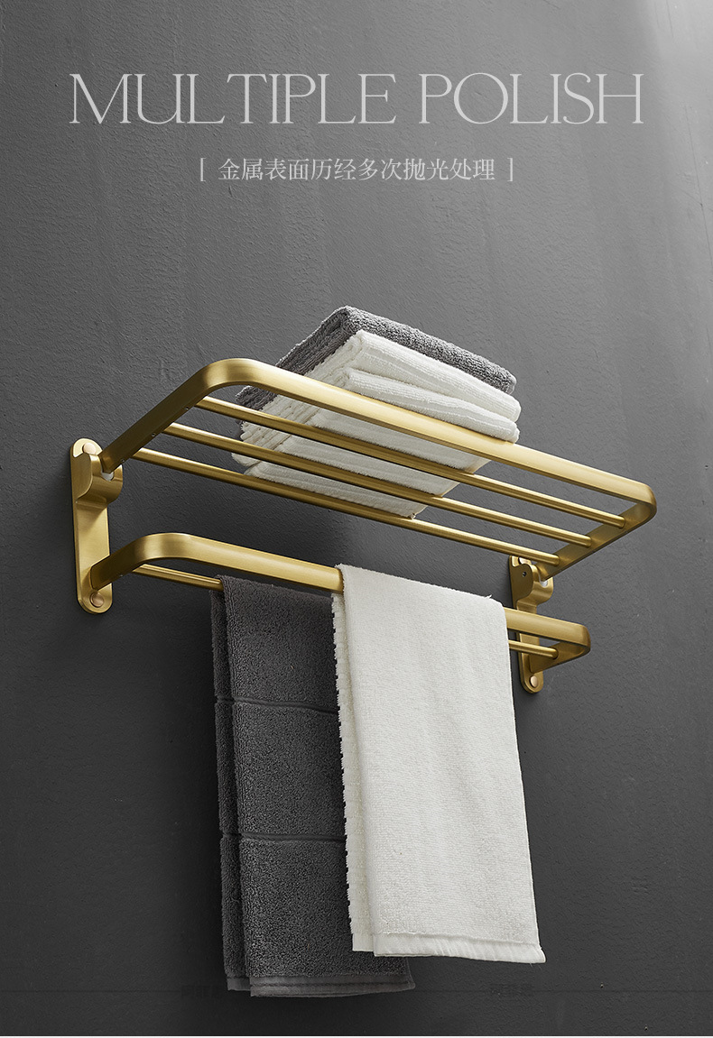 Bathroom Brushed Gold Aluminum Shelf European Style Hardware Hanger Set Bathroom Towel Rack Wall Storage Towel Bar