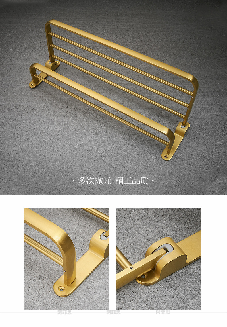 Bathroom Brushed Gold Aluminum Shelf European Style Hardware Hanger Set Bathroom Towel Rack Wall Storage Towel Bar