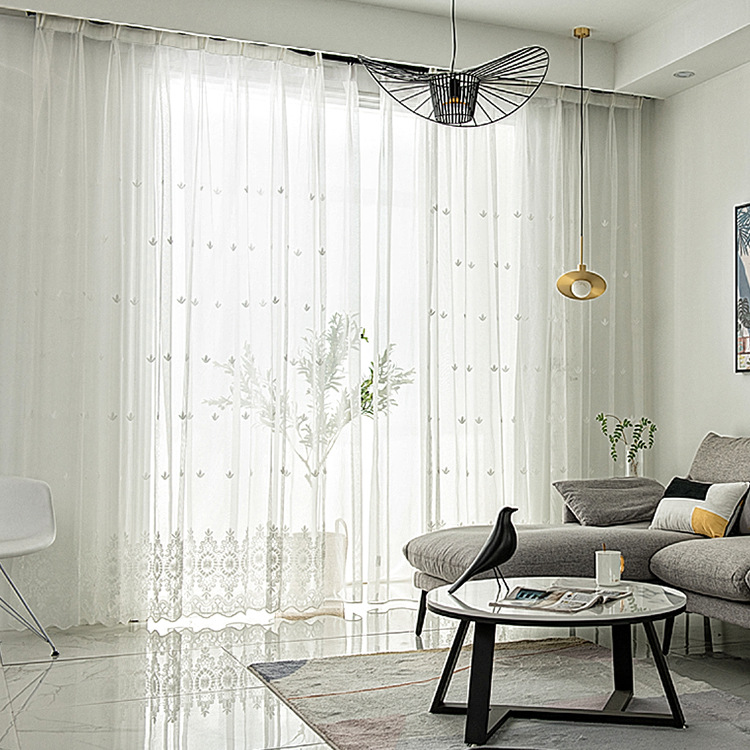 Wholesale Nordic Embroidery White Window Screen Living Room Bedroom Finished Product Customization Mesh Curtains Bay Window Elegant All-Matching Embroidery Yarn
