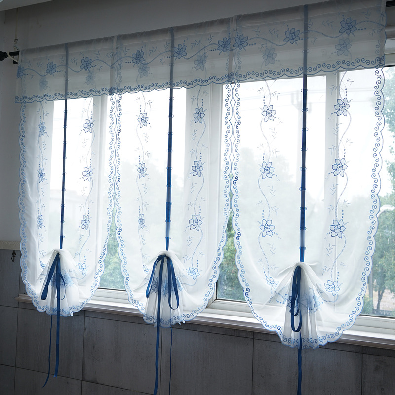 Factory Processing Custom Wholesale Bedroom Lifting Curtain Mesh Curtains Embroidered Living Room Window Screen Roman Curtains Curtain