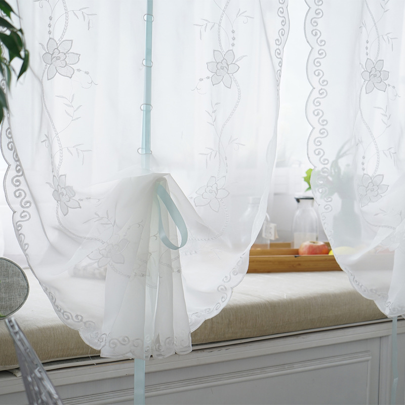 Factory Processing Custom Wholesale Bedroom Lifting Curtain Mesh Curtains Embroidered Living Room Window Screen Roman Curtains Curtain