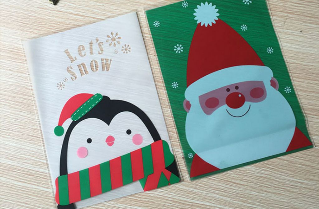 Santa Claus Gift Bag Biscuits Bag Flat Mouth Doypack Gift Plastic Packaging Bag OPP Small Bag 100 Pieces