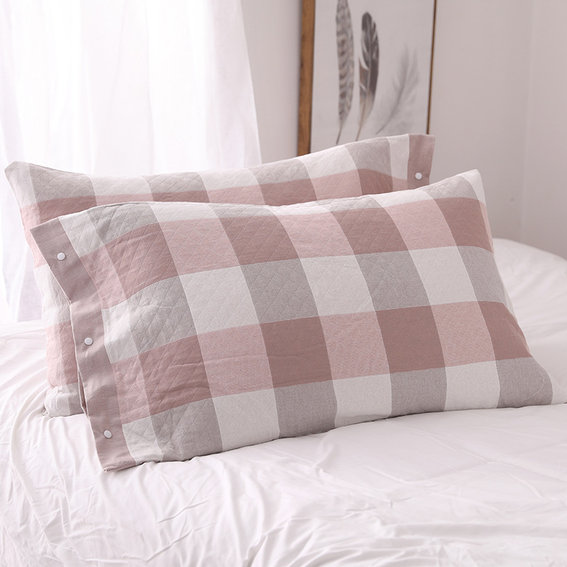 Two Gauze Pillowcase One-Pair Package Cotton Yarn Student Large Plaid Pillowcase Washed Cotton Pillowcase Spring and Summer