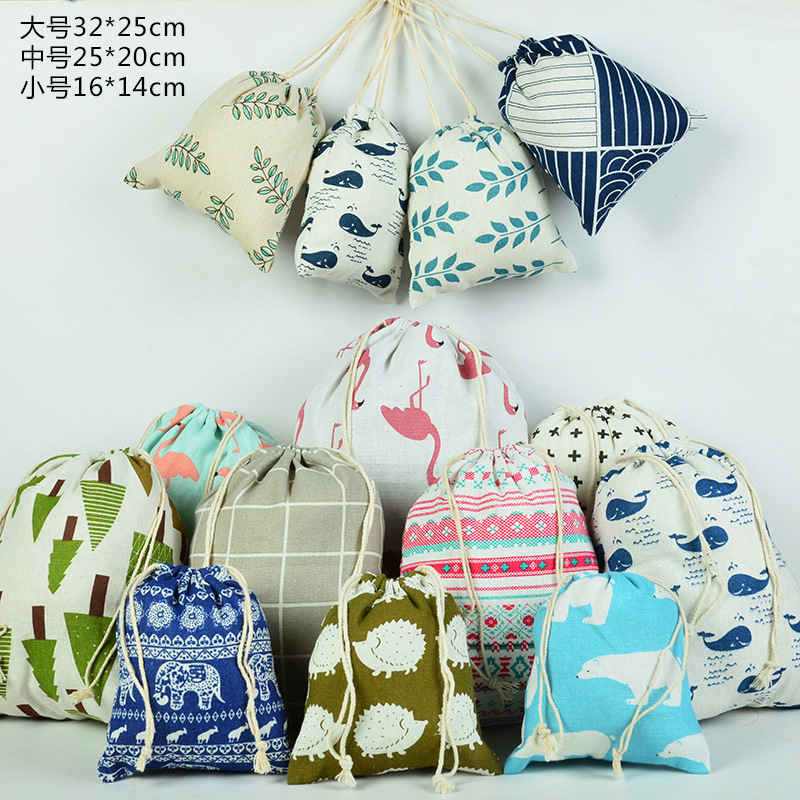 Printed cotton and linen drawString sack sack Sundry underwear storage bag travel storage bag gift bag