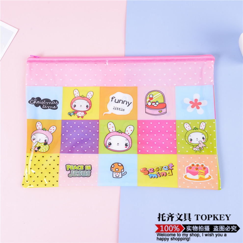 Spot PVC Net Pocket Cartoon File Bag Transparent Student A4 Zipper Bag Large Capacity Test Paper Storage Bag Waterproof