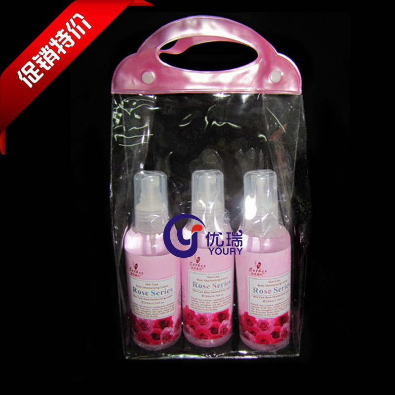 PVC shampoo shower gel packaging bag transparent PVC tote bag custom button three-dimensional plastic PVC bag