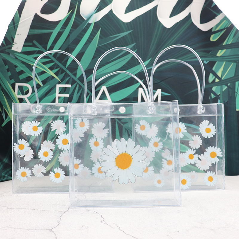 Little Daisy Transparent Handbag PVC Bag Plastic Clothing Store Gift Bag Internet Celebrity Shopping Bags One Piece Dropshipping