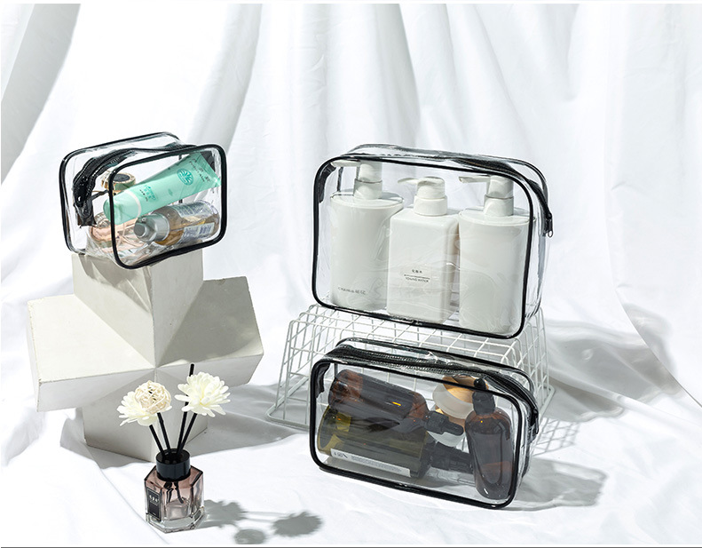 Factory Direct Sales Transparent Plastic Packaging Bag PVC Bag Cosmetic Storage Bag Travel Toiletry Bag Customizable Logo