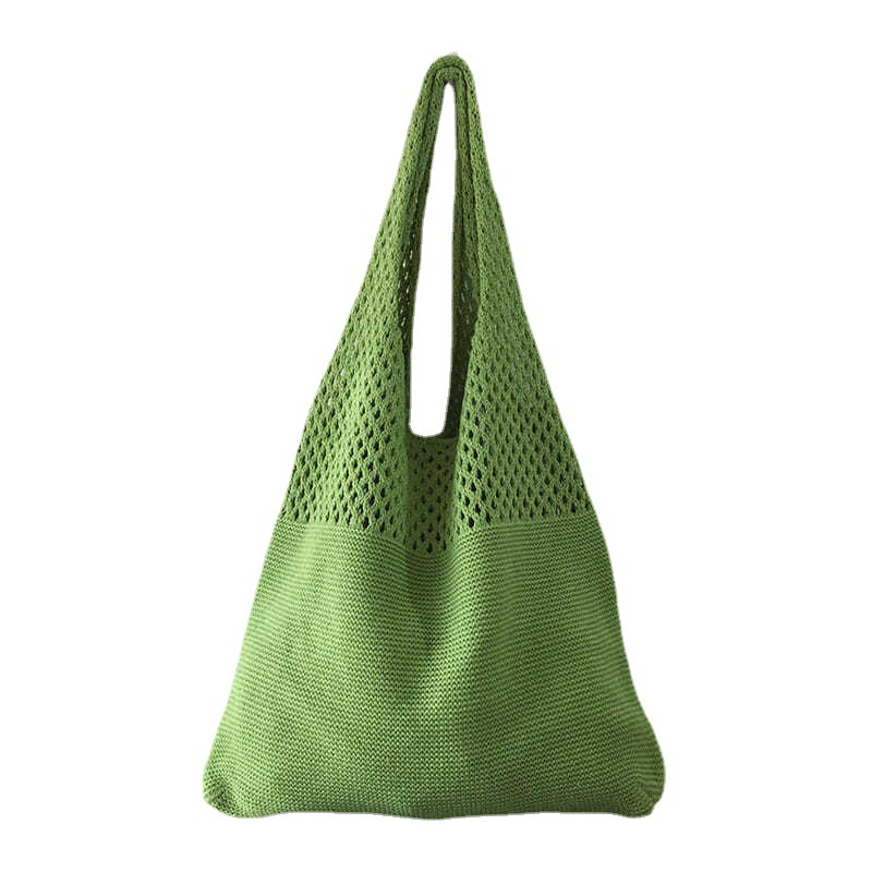 Korean Online Same Chic Simple Retro Hollow Knitted Shoulder Bag Women&#039;s Vest Bag Woolen Yarn Bag All-Match Big Bag