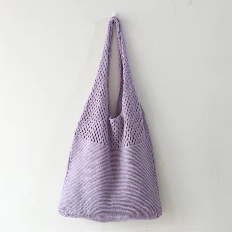 Korean Online Same Chic Simple Retro Hollow Knitted Shoulder Bag Women's Vest Bag Woolen Yarn Bag All-Match Big Bag