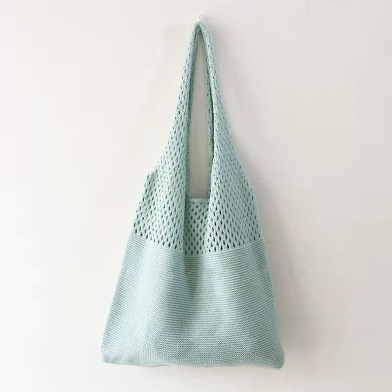 Korean Online Same Chic Simple Retro Hollow Knitted Shoulder Bag Women's Vest Bag Woolen Yarn Bag All-Match Big Bag