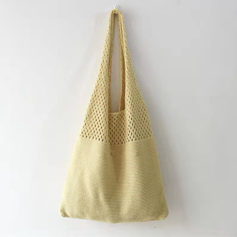 Korean Online Same Chic Simple Retro Hollow Knitted Shoulder Bag Women's Vest Bag Woolen Yarn Bag All-Match Big Bag