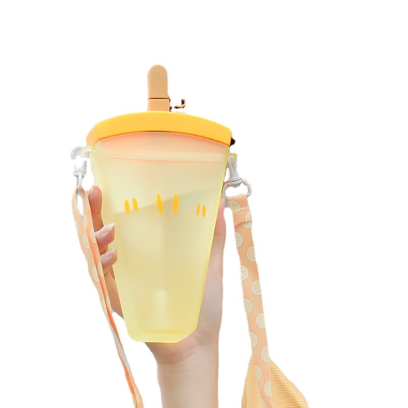 Watermelon Cup Plastic Cup with Straw Convenient Strap Juice Cup Ice Cream Ice Cream Student Outdoor Drinking Glass Gift