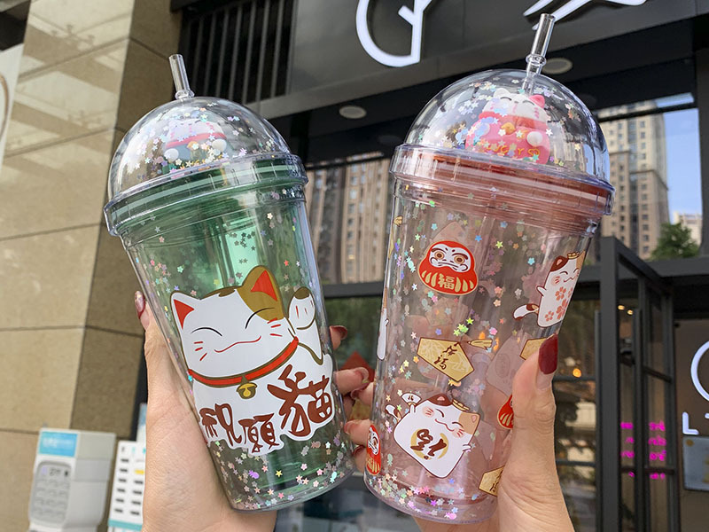 A Cartoon straw fashion summer cold drink water cup creative Korean version of cute cat drinking cup student water cup A Cartoon straw fashion summer cold drink water cup creative Korean version of cute cat drinking cup student water cup