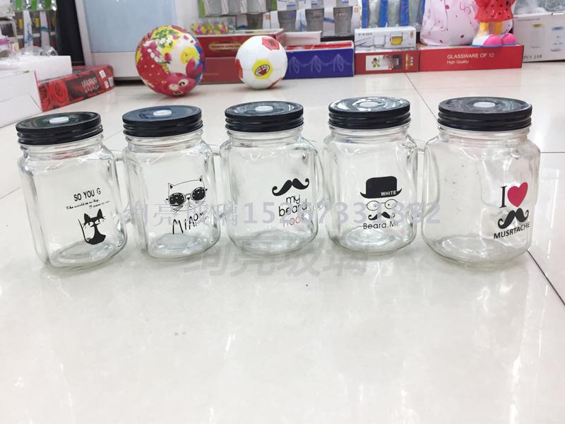 Water glass cup glass mason jar with printed drinking glass cup cup with straw 