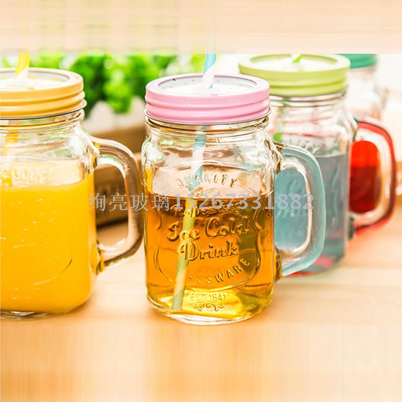 Water glass cup glass mason jar with printed drinking glass cup cup with straw 