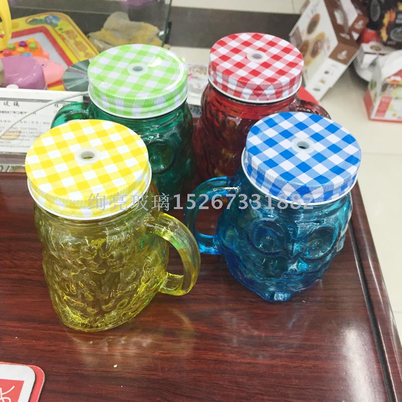 Water glass cup glass mason jar with printed drinking glass cup cup with straw 
