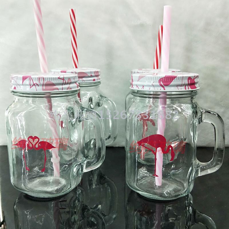 Water glass cup glass mason jar with printed drinking glass cup cup with straw 