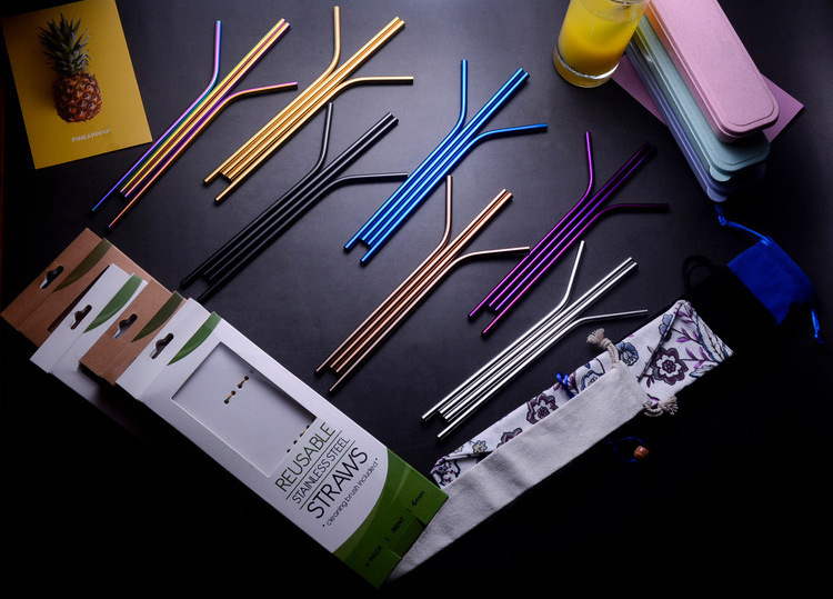 304 Stainless Steel Drinking Straw Colorful Titanium-Plated Milk Tea Straw Cross-Border Straw Factory Wholesale