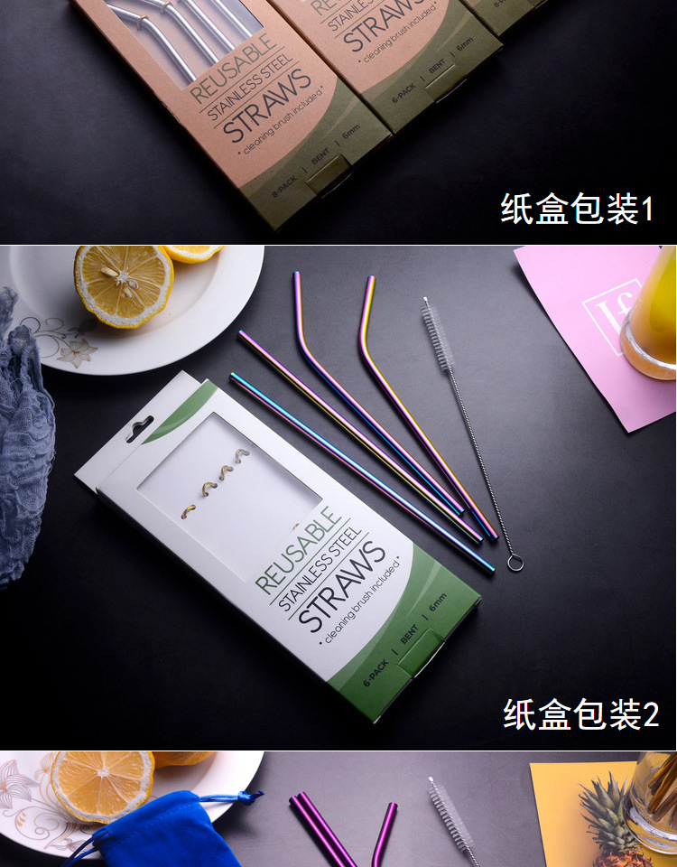 304 Stainless Steel Drinking Straw Colorful Titanium-Plated Milk Tea Straw Cross-Border Straw Factory Wholesale
