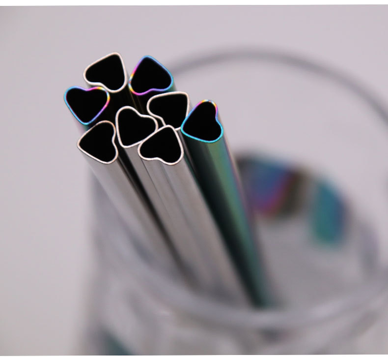 Whole Food Grade 304 Stainless Steel Straw Creative Cute Heart Shape Drinking Straw Peptide Plated Health Milk Tea Straw