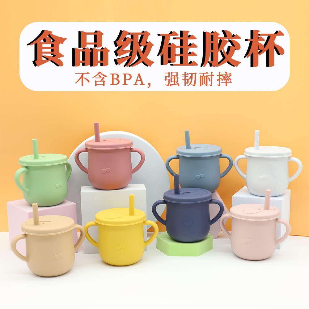 Children's Silicone Cup with Straw Drinking Cup TwoinOne Training Cup DropResistant AntiSpill Binaural NoSpill Cup Children's Silicone Cup with Straw Drinking Cup TwoinOne Training Cup DropResistant AntiSpill Binaural NoSpill Cup