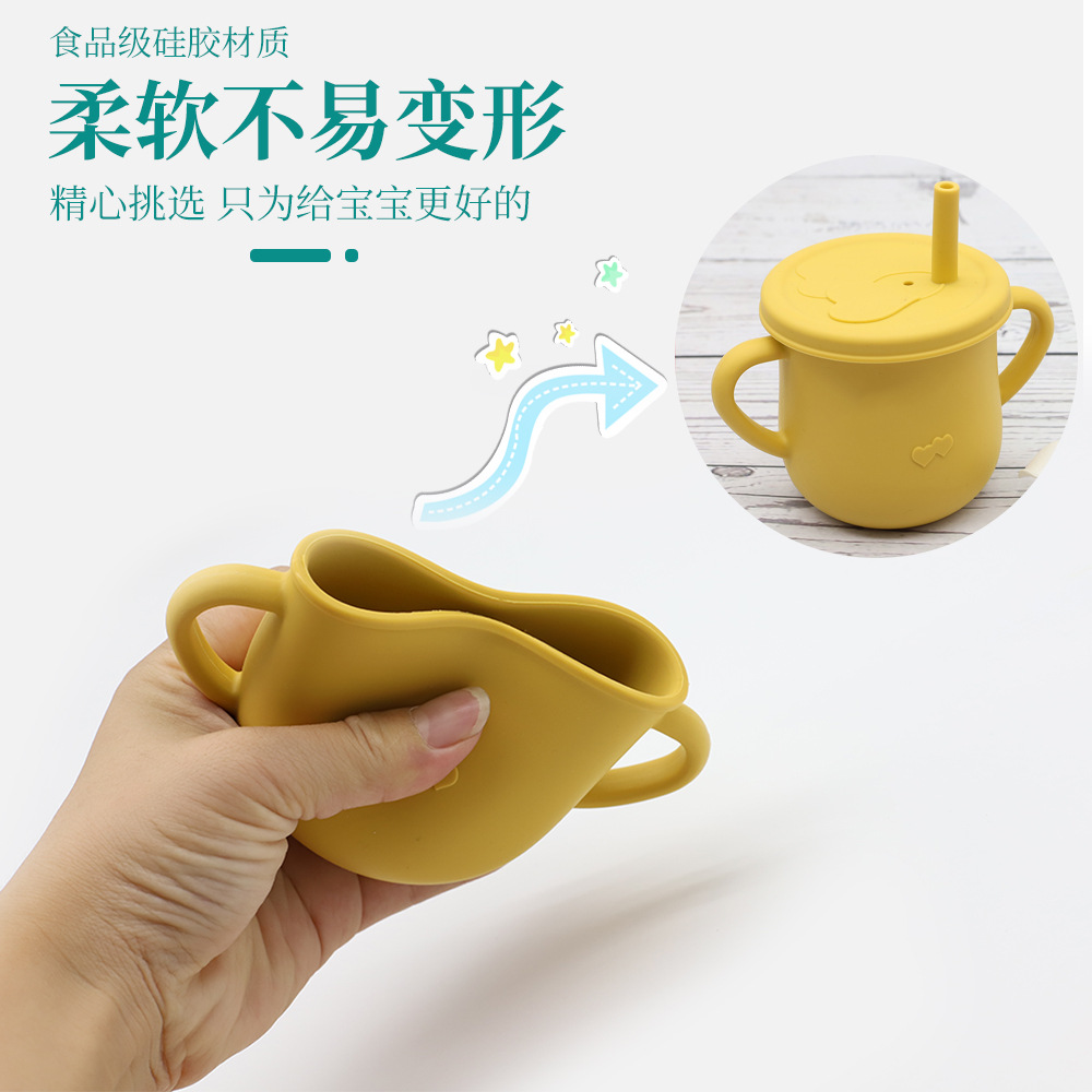 Children's Silicone Cup with Straw Drinking Cup TwoinOne Training Cup DropResistant AntiSpill Binaural NoSpill Cup Children's Silicone Cup with Straw Drinking Cup TwoinOne Training Cup DropResistant AntiSpill Binaural NoSpill Cup