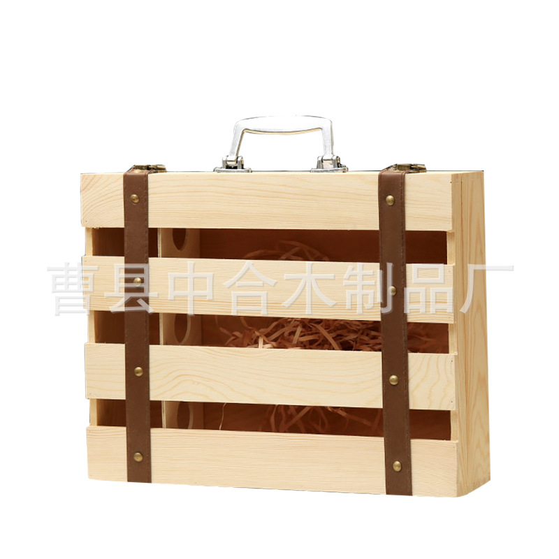 Factory Direct Sales Three Pine Red Wine Box Outer Packaging Customized Logo Wooden Box Customized Holiday Gifts Can Be Customized