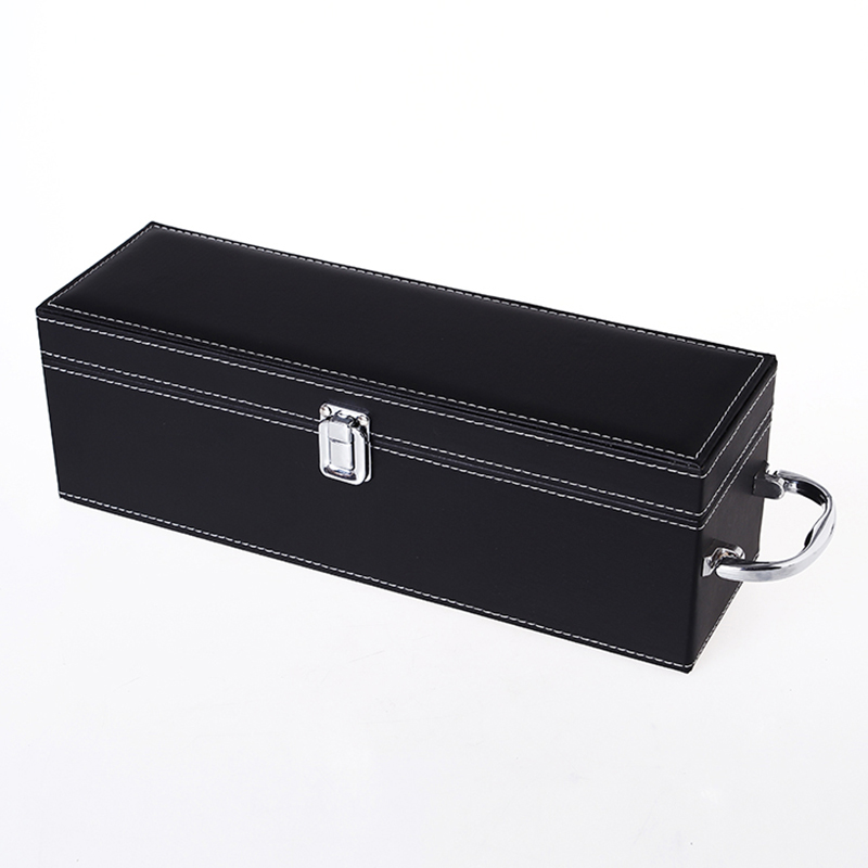 Single-bottle wine gift box black single-hand leather red wine box