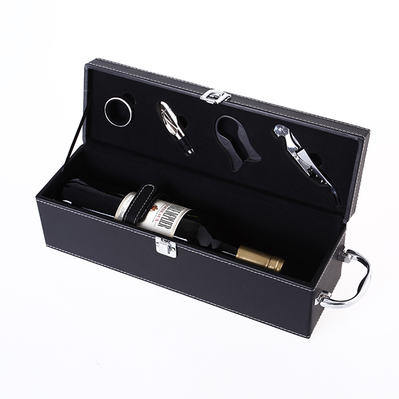 Single-bottle wine gift box black single-hand leather red wine box