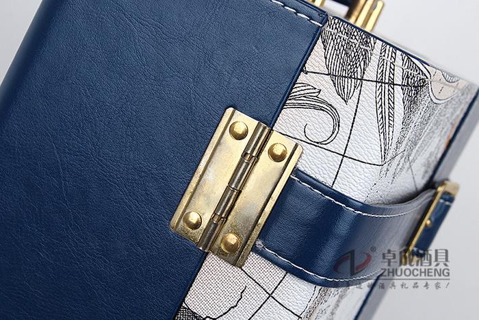 Premium red wine box wine packaging gift boxes-map leather buckle blue double cartridge-ZC-P2536