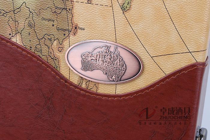 Premium red wine box wine packaging gift boxes-map leather buckle blue double cartridge-ZC-P2536