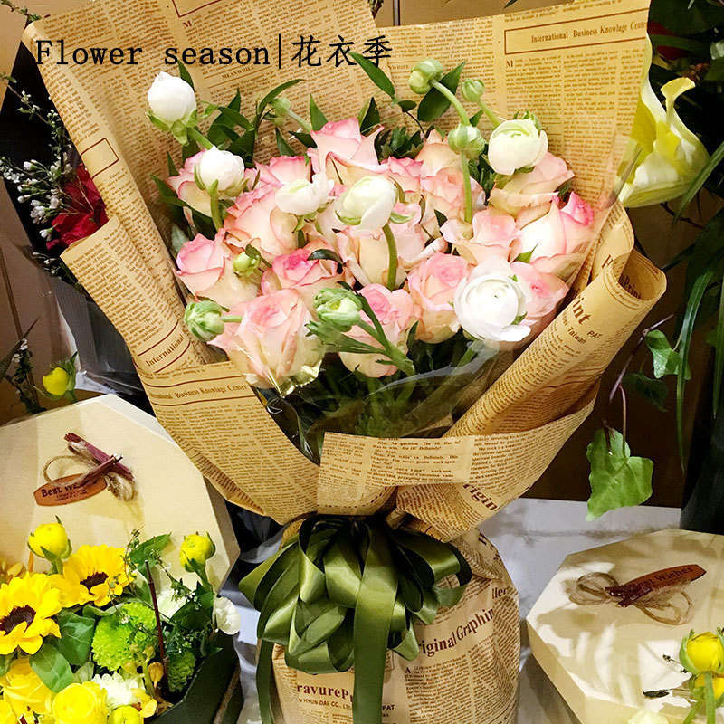 Flower wrapping paper high-grade vintage kraft paper double-sided bouquet thickened Flower shop Flower bouquet wrapped paper