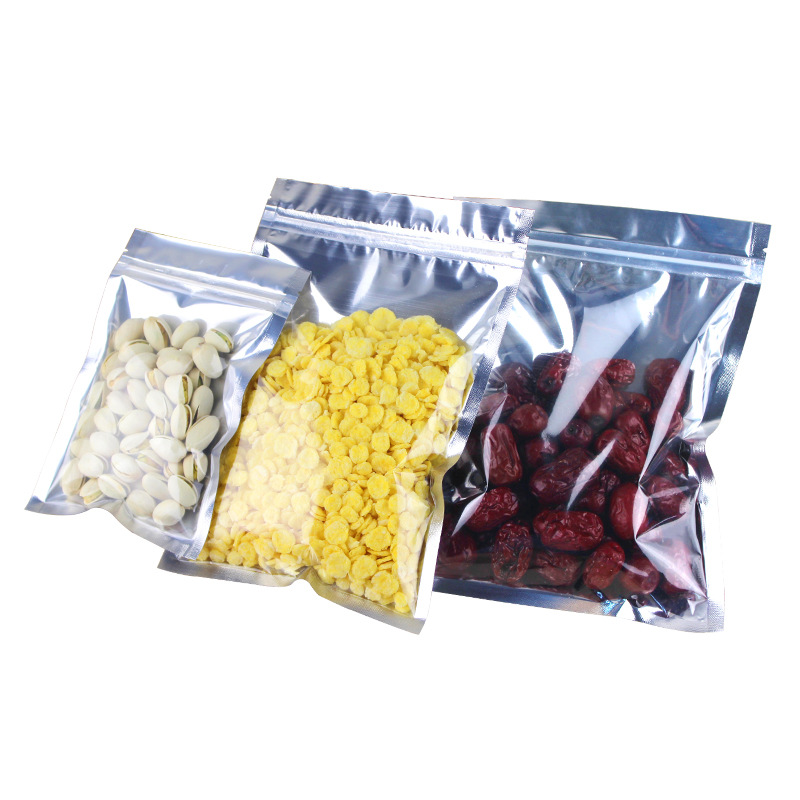 Aluminized Yin and Yang Aluminum Foil Bag Flat Bottom Ziplock Bag Scented Tea Food Packaging Bag Translucent Bag (Half in Aluminium Foil, Half in Transparent Material) Flat Bag Wholesale