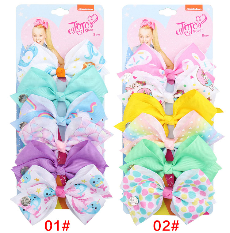 Cross-Border Hot 5-Inch JoJo Bow Barrettes Set 6 Colors One Card Children's Hairpin Headdress European and American Hair Accessories