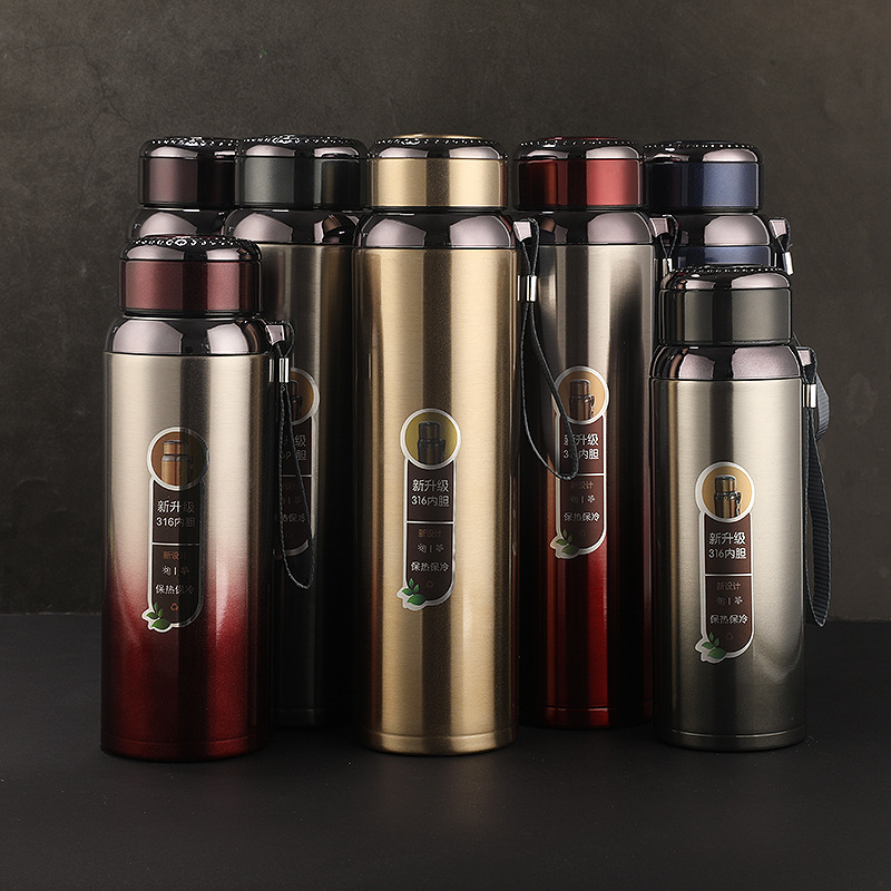 New 316 Stainless Steel Large Capacity Thermos Outdoor Portable with Rope Handle Thermal Insulation Travel Pot 