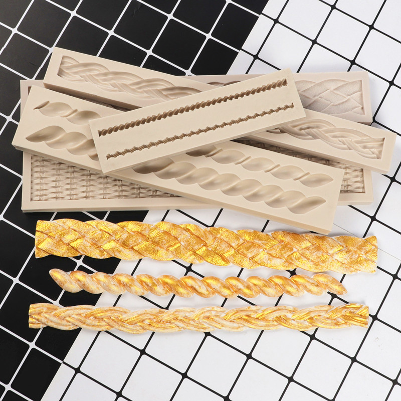 Fondant Silicone Mold Brick Wall Texture Twist Rattan Striped Cake Mold Braid Rope Bamboo Basket Cake Surrounding Border Mold