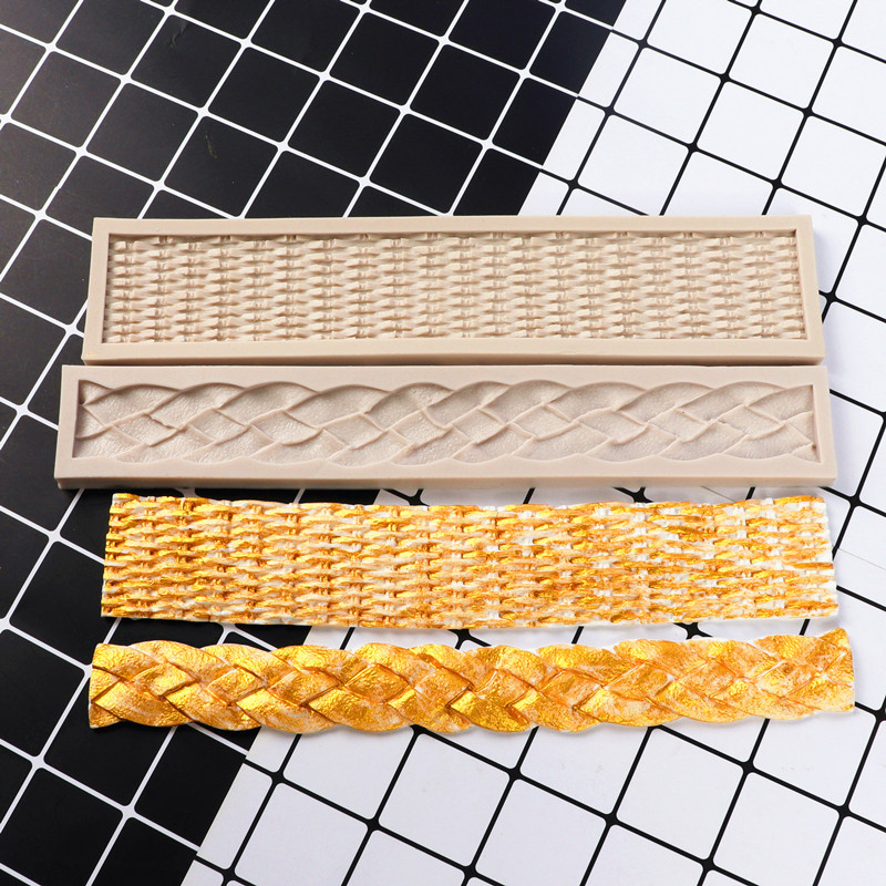 Fondant Silicone Mold Brick Wall Texture Twist Rattan Striped Cake Mold Braid Rope Bamboo Basket Cake Surrounding Border Mold