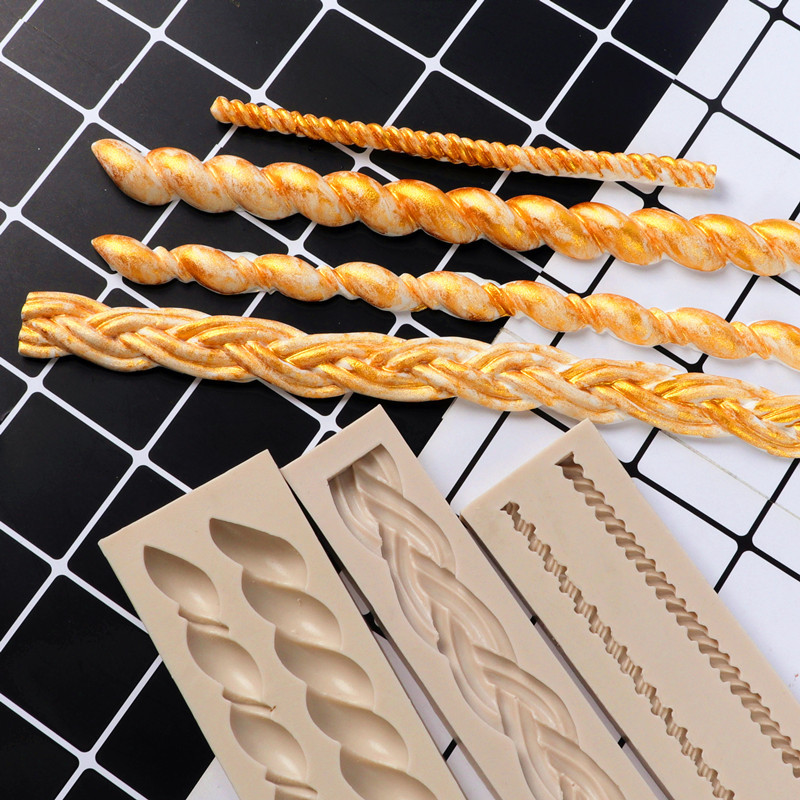 Fondant Silicone Mold Brick Wall Texture Twist Rattan Striped Cake Mold Braid Rope Bamboo Basket Cake Surrounding Border Mold