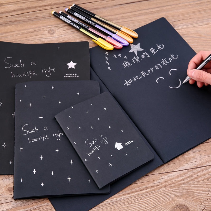Internet Celebrity Black Paperboard DIY Creative Sketch Book Blank Inner Page Pure Black Paper Journal Book Notepad Student Hand Drawn
