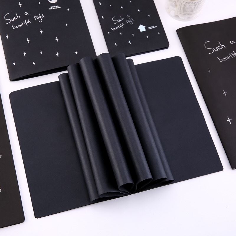 Internet Celebrity Black Paperboard DIY Creative Sketch Book Blank Inner Page Pure Black Paper Journal Book Notepad Student Hand Drawn