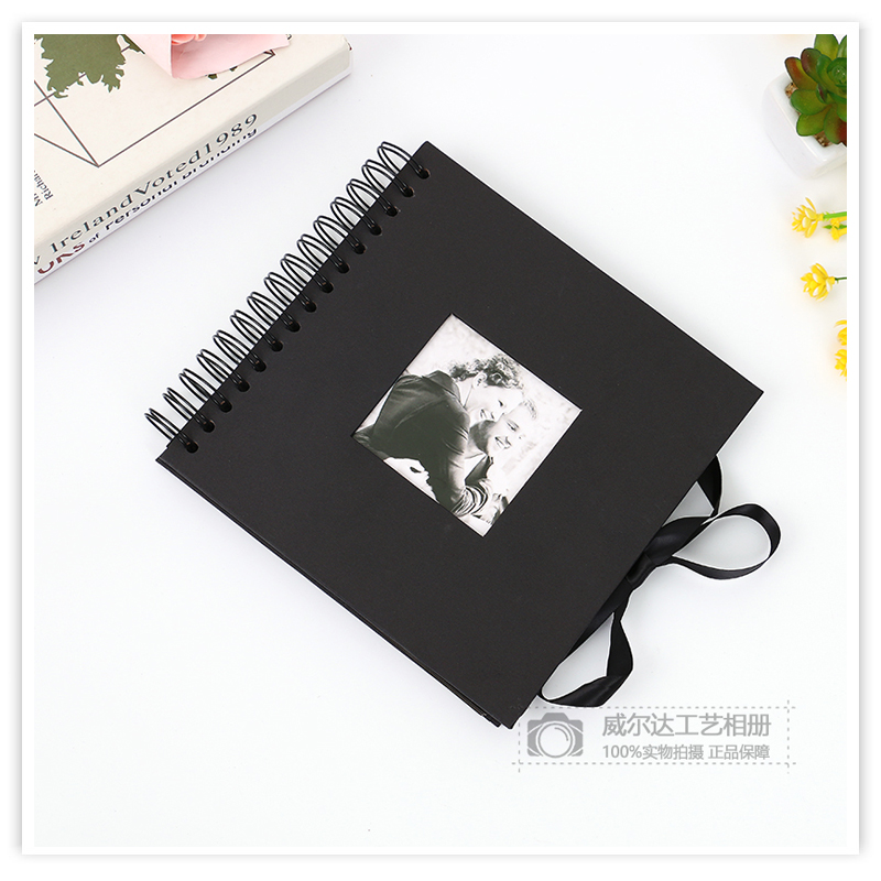 Cross-Border Source Manufacturer Black Paperboard Window DIY Album Handmade Bow Ribbon Photo Album Commemorative Album Wholesale