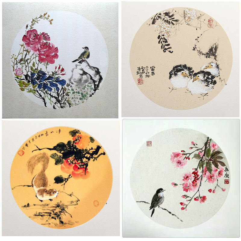 Thickened Xuan Paper Soft Paperboard Processed Rice Paper Chinese Rice Paper Fan Xuan Paper Traditional Chinese Painting Cardboard Hemp Paper Lens Paper Blank round Paper 10 Sheets