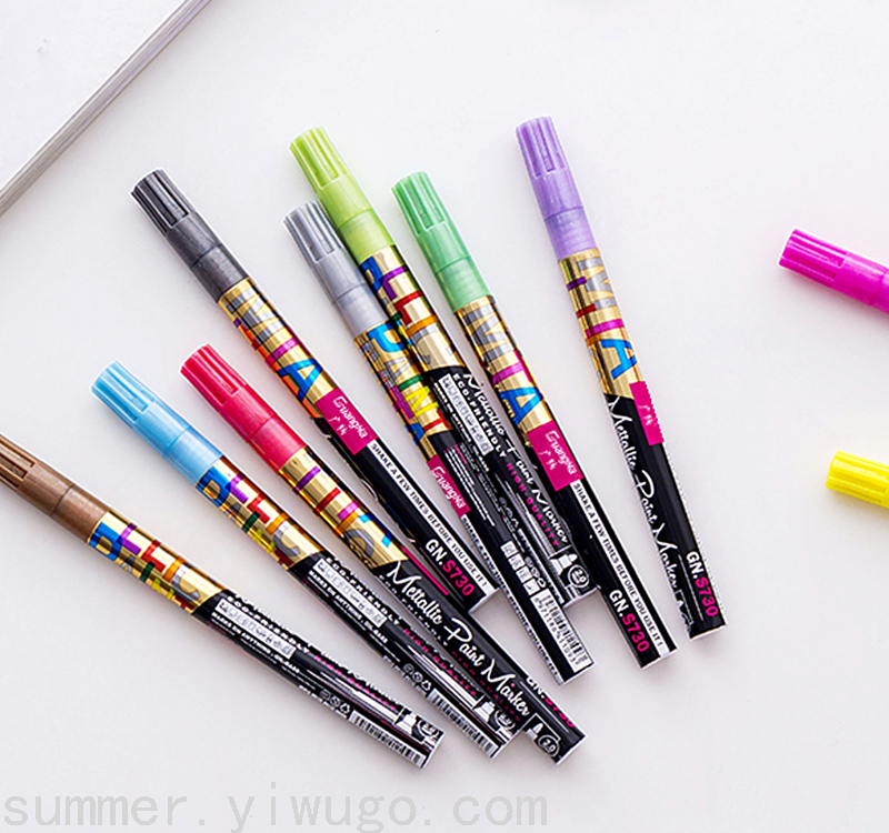 Guangna S730 Flash Metal Marker Pen DIY Album Graffiti Black Paperboard Mark Highlight Water-Based Painting Pen
