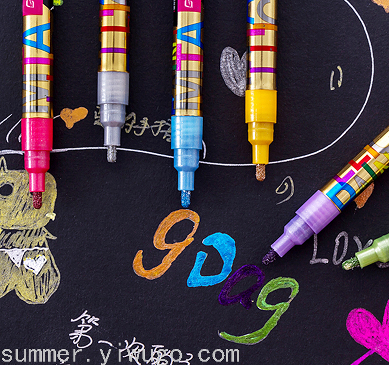 Guangna S730 Flash Metal Marker Pen DIY Album Graffiti Black Paperboard Mark Highlight Water-Based Painting Pen